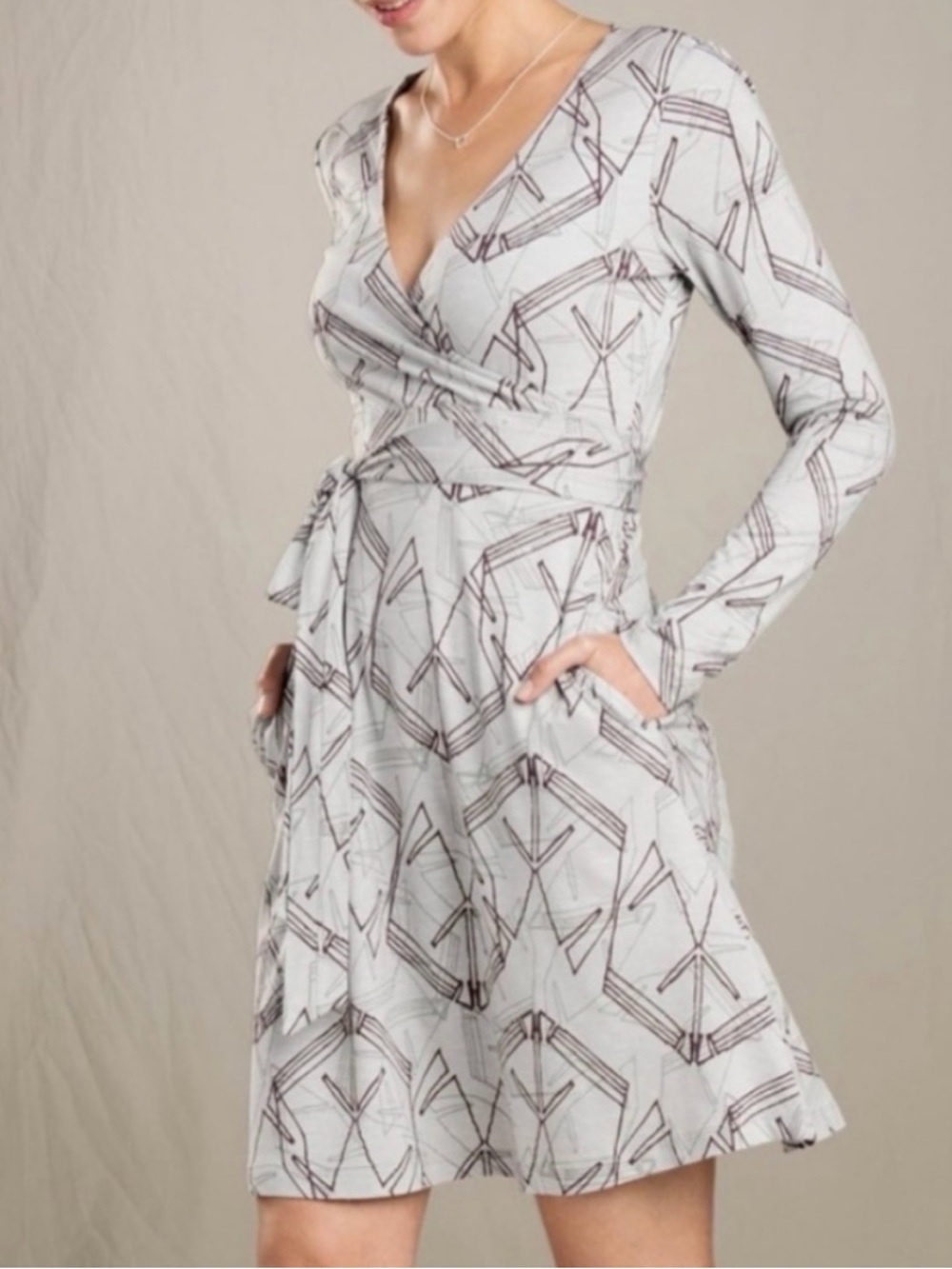 Toad&Co Organic Cue Wrap Eco Dress Geometric Long Sleeve Small